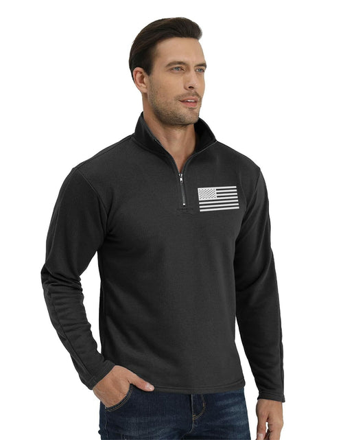 Load image into Gallery viewer, H HYFOL Men's USA Flag Graphic 1/4 Zip Pullover Sweatshirt Black Size S

