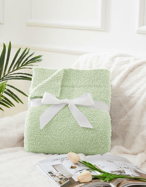 Load image into Gallery viewer, CYMULA Knit Throw Blanket Mint Green Lightweight Plush 50x60 inches
