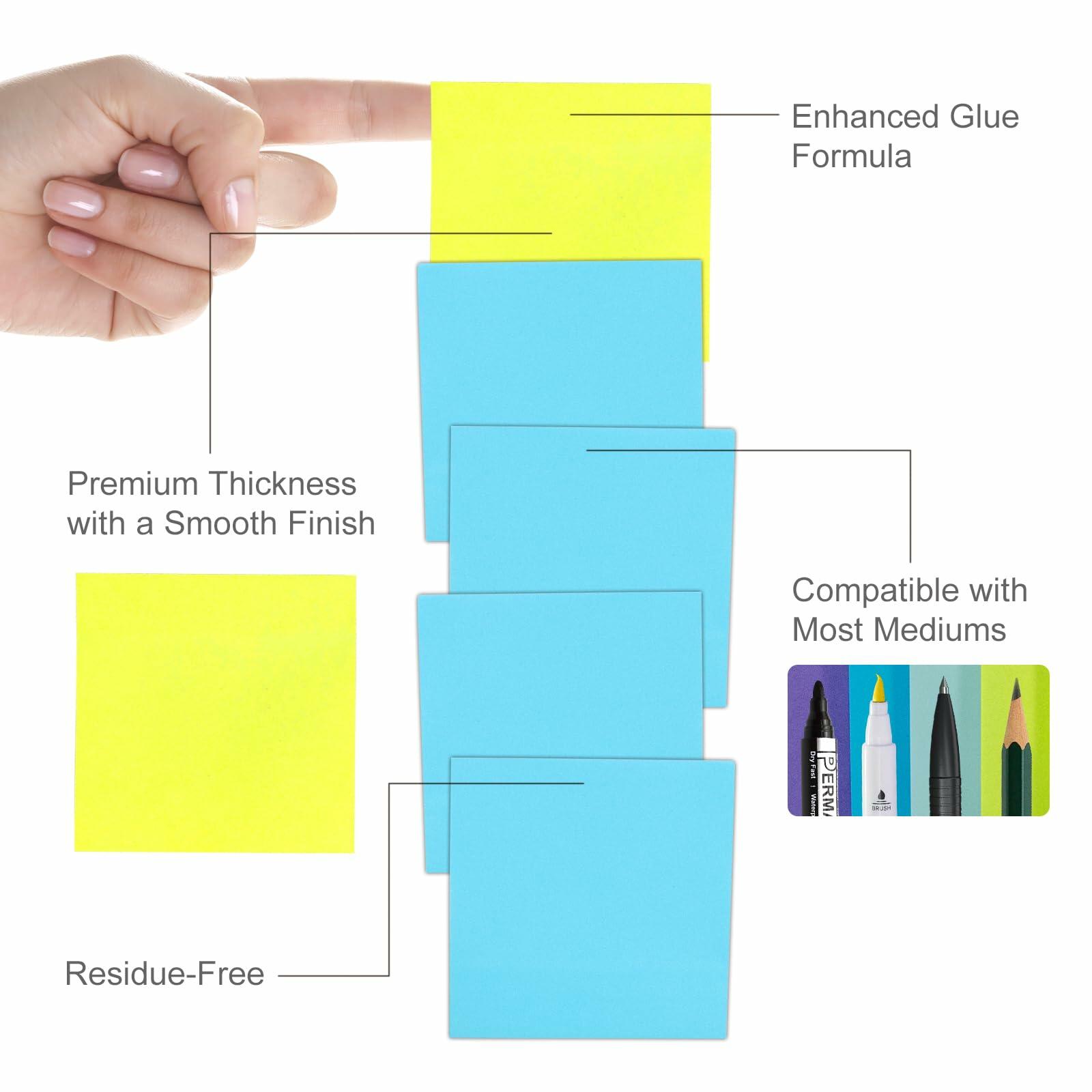 Yamlnke Sticky Notes 3x3in Self-Stick Pads 8 Bright Colors 18 Pads