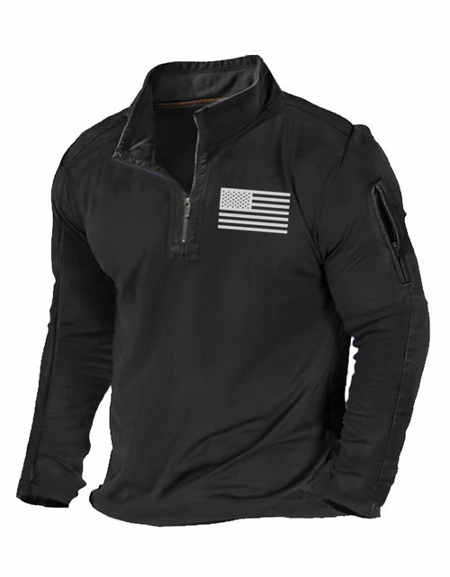 Load image into Gallery viewer, H HYFOL Men's USA Flag Graphic 1/4 Zip Pullover Sweatshirt Black Size S
