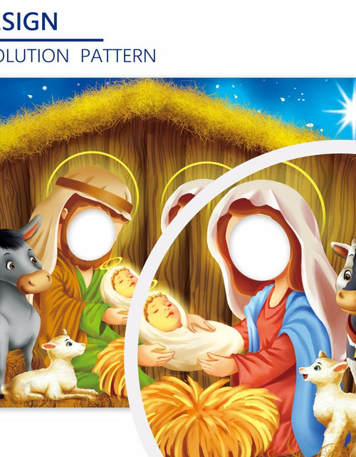 Load image into Gallery viewer, DoraDream Nativity Scene Face Hole Backdrop 5x3.3 ft Rustic Christmas
