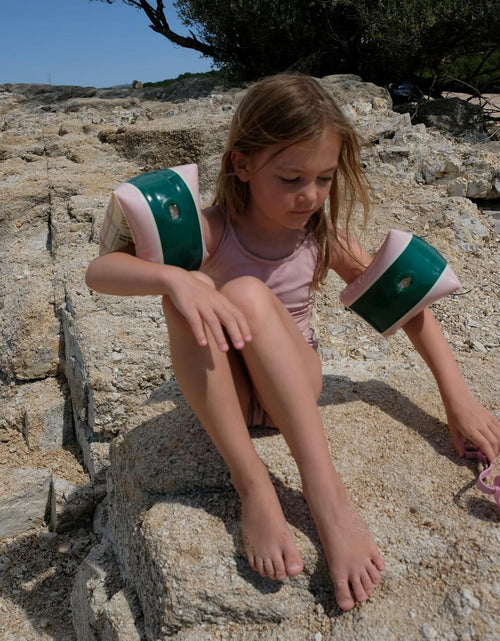 Load image into Gallery viewer, Petites Pommes Toddler Arm Floaties Striped Pink Green Ages 2-6
