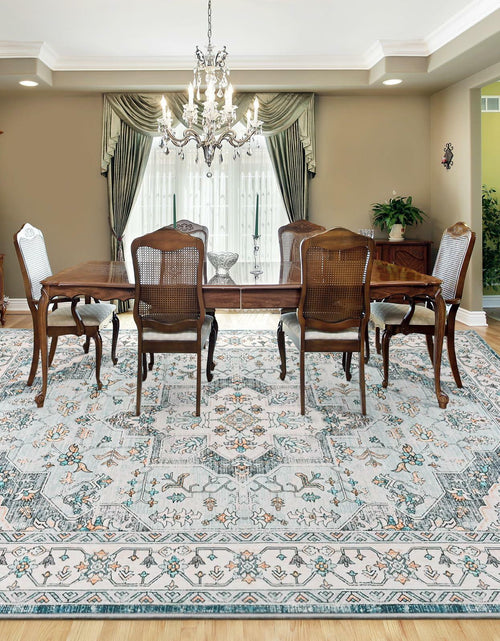 Load image into Gallery viewer, FlyDOIT Vintage 5x8 Blue Floral Medallion Washable Area Rug
