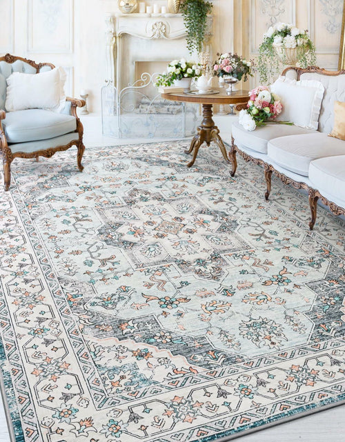 Load image into Gallery viewer, FlyDOIT Vintage 5x8 Blue Floral Medallion Washable Area Rug

