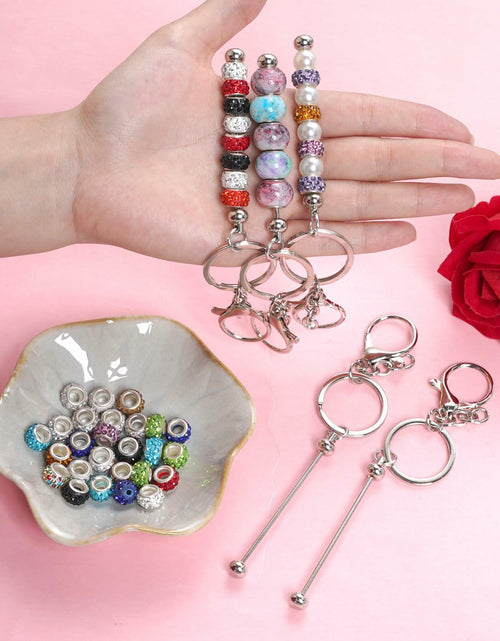 Load image into Gallery viewer, Rthjsfj 12Pcs Beadable Metal Keychain Bars for Beads DIY Craft Kit Silver
