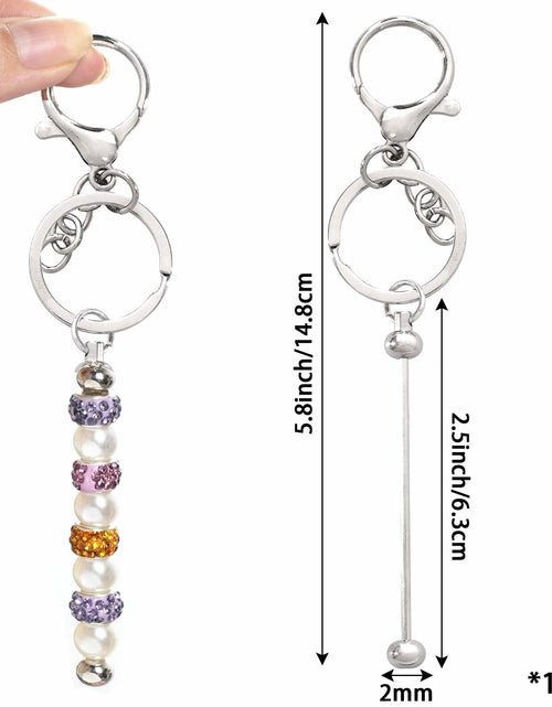 Load image into Gallery viewer, Rthjsfj 12Pcs Beadable Metal Keychain Bars for Beads DIY Craft Kit Silver

