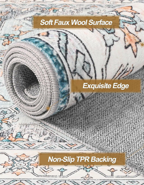 Load image into Gallery viewer, FlyDOIT Vintage 5x8 Blue Floral Medallion Washable Area Rug
