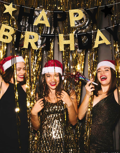 Load image into Gallery viewer, Black and Gold Happy Birthday Banner Pre-Strung Garland for Men Party Decor
