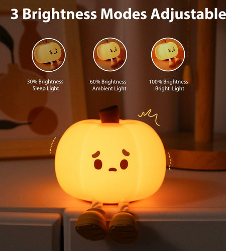Wastou Pumpkin Silicone Night Light 3-Level Dimmable Rechargeable Orange