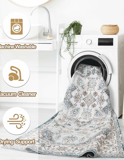 Load image into Gallery viewer, FlyDOIT Vintage 5x8 Blue Floral Medallion Washable Area Rug
