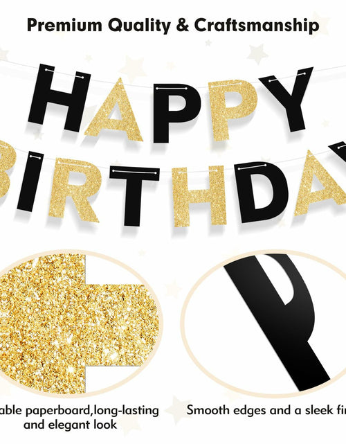 Load image into Gallery viewer, Black and Gold Happy Birthday Banner Pre-Strung Garland for Men Party Decor
