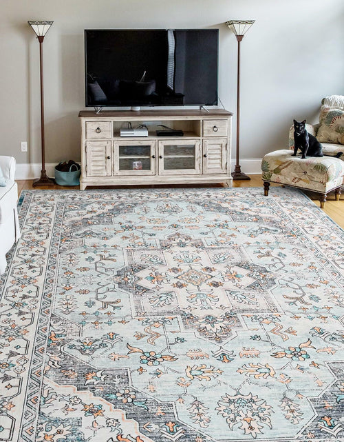 Load image into Gallery viewer, FlyDOIT Vintage 5x8 Blue Floral Medallion Washable Area Rug
