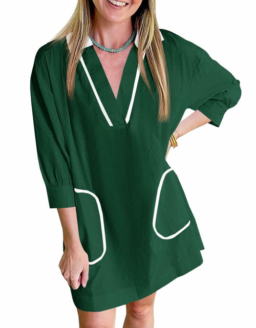 Load image into Gallery viewer, Saodimallsu Womens V Neck Color Block Swimsuit Coverup Mini Dress Green Size M
