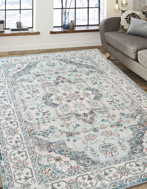 Load image into Gallery viewer, FlyDOIT Vintage 5x8 Blue Floral Medallion Washable Area Rug
