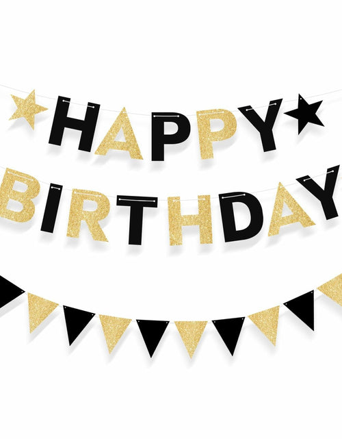 Load image into Gallery viewer, Black and Gold Happy Birthday Banner Pre-Strung Garland for Men Party Decor
