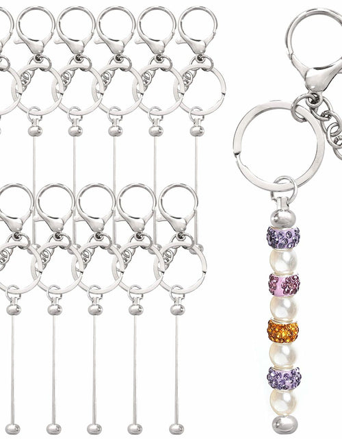 Load image into Gallery viewer, Rthjsfj 12Pcs Beadable Metal Keychain Bars for Beads DIY Craft Kit Silver
