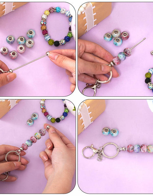 Load image into Gallery viewer, Rthjsfj 12Pcs Beadable Metal Keychain Bars for Beads DIY Craft Kit Silver
