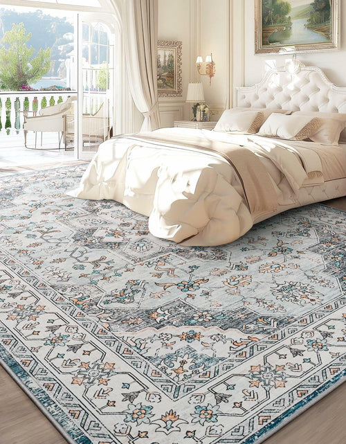 Load image into Gallery viewer, FlyDOIT Vintage 5x8 Blue Floral Medallion Washable Area Rug
