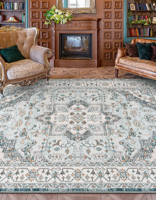 Load image into Gallery viewer, FlyDOIT Vintage 5x8 Blue Floral Medallion Washable Area Rug
