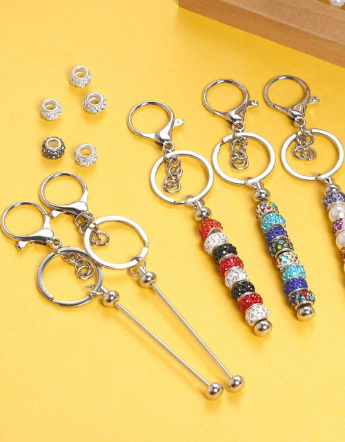 Load image into Gallery viewer, Rthjsfj 12Pcs Beadable Metal Keychain Bars for Beads DIY Craft Kit Silver
