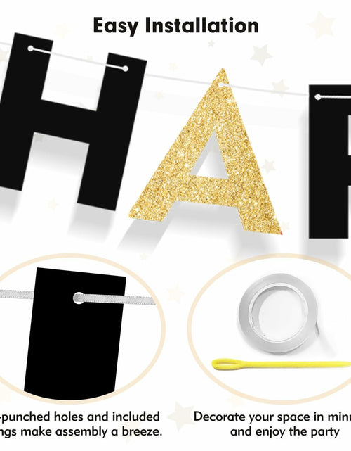 Load image into Gallery viewer, Black and Gold Happy Birthday Banner Pre-Strung Garland for Men Party Decor
