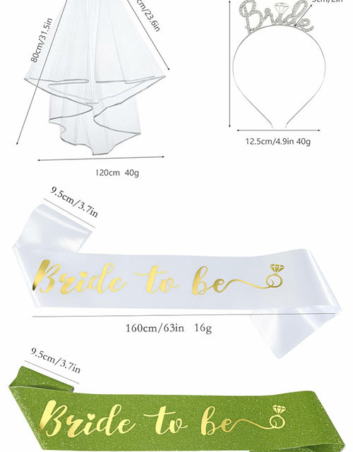 Load image into Gallery viewer, Apone Fatu 3 Pcs Bride Crown Headband Sash Veil Bachelorette Party Gold
