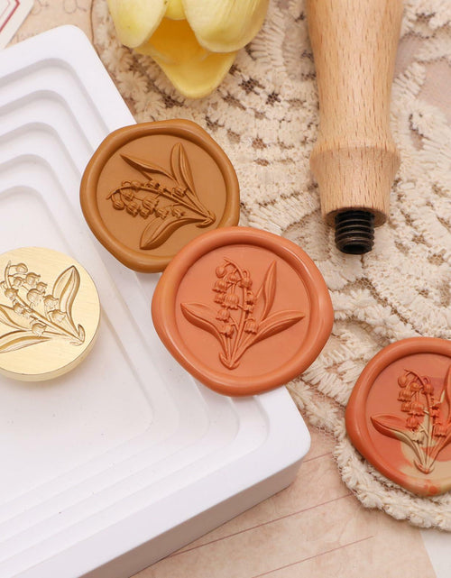 Load image into Gallery viewer, Tulip 3D Embossed Brass Wax Seal Round Wood Handle Vintage Flower Design
