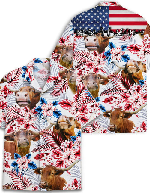 Load image into Gallery viewer, PIGO Simmental Cow Hawaiian Shirt Men US Flag Short Sleeve Size XX-L
