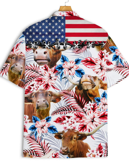 Load image into Gallery viewer, PIGO Simmental Cow Hawaiian Shirt Men US Flag Short Sleeve Size XX-L
