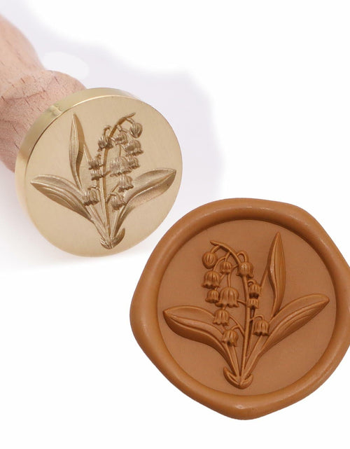 Load image into Gallery viewer, Tulip 3D Embossed Brass Wax Seal Round Wood Handle Vintage Flower Design

