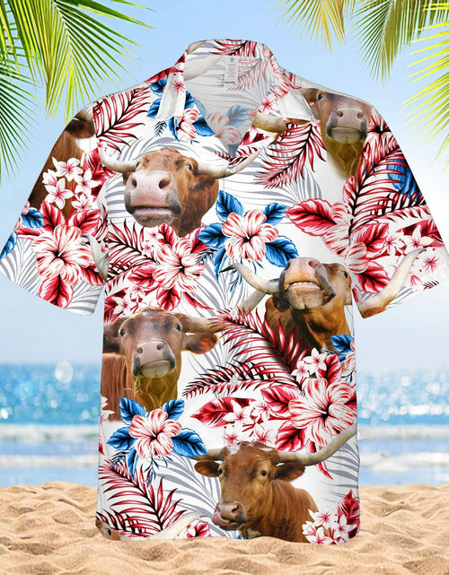 Load image into Gallery viewer, PIGO Simmental Cow Hawaiian Shirt Men US Flag Short Sleeve Size XX-L
