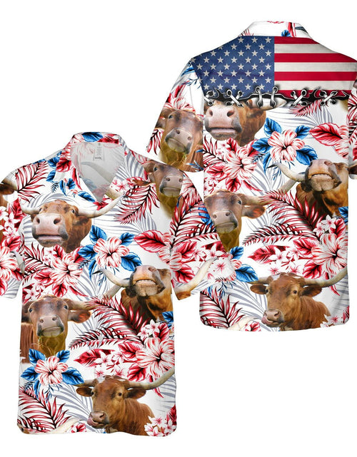 Load image into Gallery viewer, PIGO Simmental Cow Hawaiian Shirt Men US Flag Short Sleeve Size XX-L
