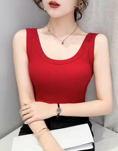 Load image into Gallery viewer, miduo Womens Slim Fit Scoop Neck Lace Trim Ribbed Knit Tank Top Red Size L
