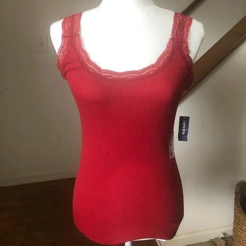 Load image into Gallery viewer, miduo Womens Slim Fit Scoop Neck Lace Trim Ribbed Knit Tank Top Red Size L
