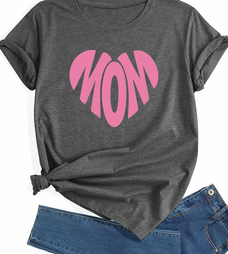 Walsilk Mother's Day Floral Graphic T-Shirt for Women Grey-01 Size S