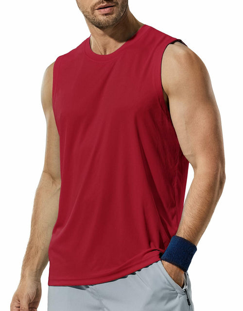 Load image into Gallery viewer, Haimont Men's UPF 50 Rash Guard Swim Tank Top Workout Muscle Tee Red Size M
