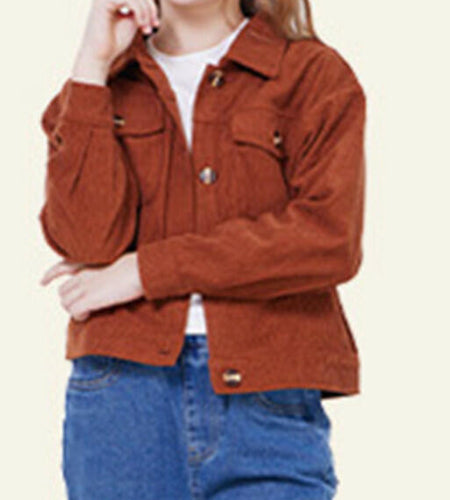 WULFUL Girl's Corduroy Button Down Jacket Brown Fall Outerwear Size 5-6Y