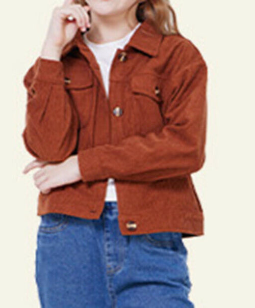 Load image into Gallery viewer, WULFUL Girl's Corduroy Button Down Jacket Brown Fall Outerwear Size 5-6Y
