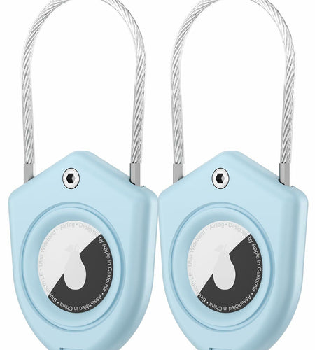 TUXON Airtag Holder Keychain with Wire Cable Blue 2 Pack Secure Lock Case