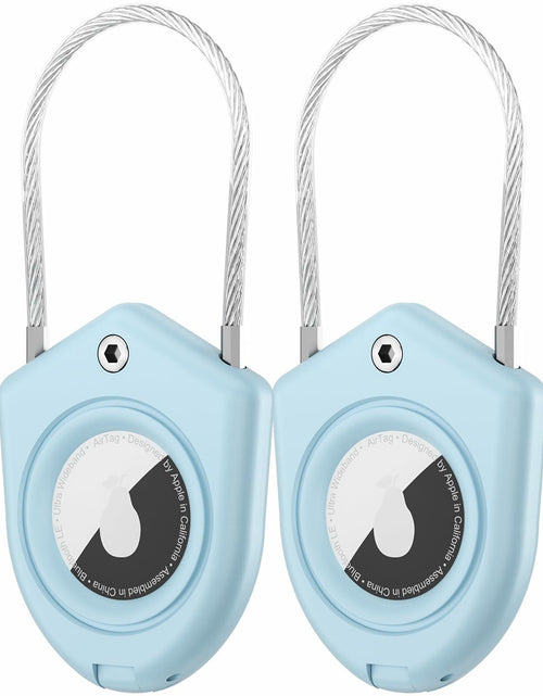 Load image into Gallery viewer, TUXON Airtag Holder Keychain with Wire Cable Blue 2 Pack Secure Lock Case
