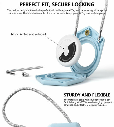 TUXON Airtag Holder Keychain with Wire Cable Blue 2 Pack Secure Lock Case