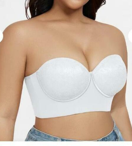 FallSweet Lace Strapless Underwire Bustier Bra Floral White Size 42D