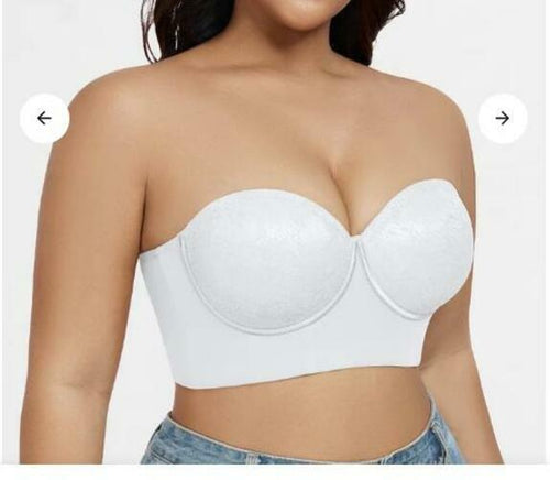 Load image into Gallery viewer, FallSweet Lace Strapless Underwire Bustier Bra Floral White Size 42D
