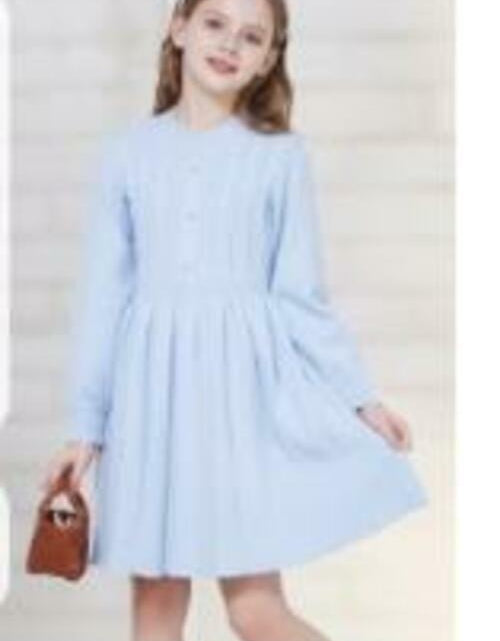 Load image into Gallery viewer, WULFUL Girls Sweater Dress Long Sleeve Button Pleated Knit Light Blue Size 7-8Y
