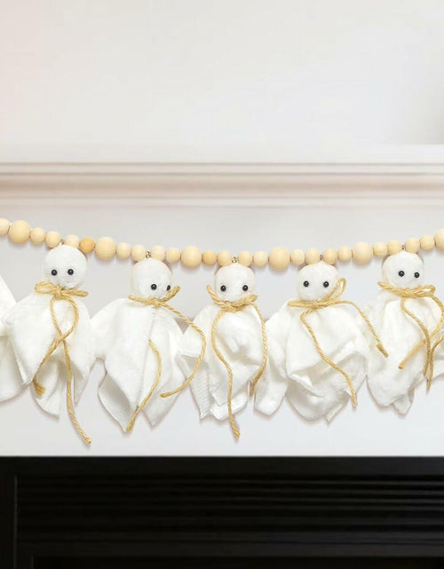 Load image into Gallery viewer, LGGbaodan Handmade Halloween Ghost Wooden Beads Garland 7.2Ft White Decor
