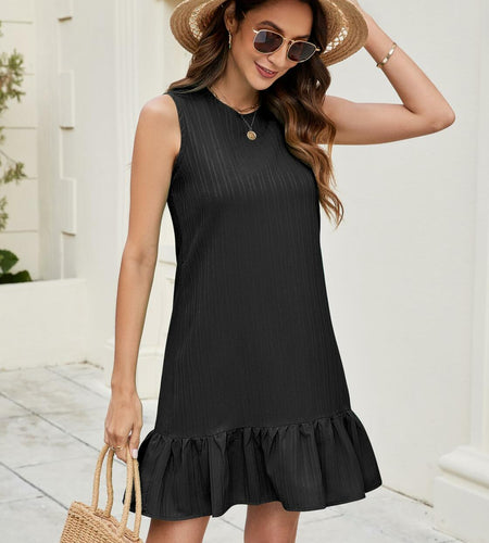ZLIGXEA Women's Sleeveless Crewneck Ruffle Sundress Casual Summer Dress