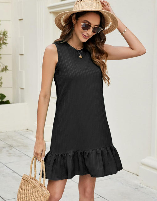 Load image into Gallery viewer, ZLIGXEA Women's Sleeveless Crewneck Ruffle Sundress Casual Summer Dress
