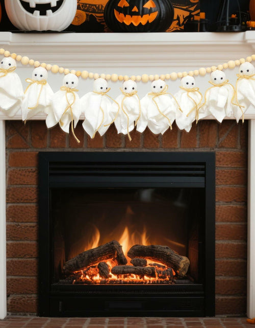 Load image into Gallery viewer, LGGbaodan Handmade Halloween Ghost Wooden Beads Garland 7.2Ft White Decor
