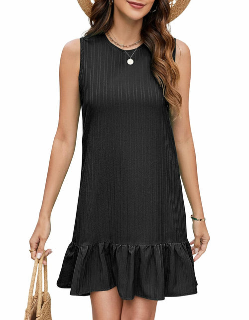 Load image into Gallery viewer, ZLIGXEA Women's Sleeveless Crewneck Ruffle Sundress Casual Summer Dress
