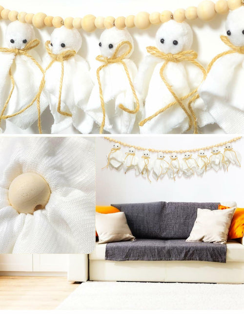 Load image into Gallery viewer, LGGbaodan Handmade Halloween Ghost Wooden Beads Garland 7.2Ft White Decor

